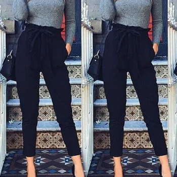 

Women's High Waist Casual Long Pants 2019 Summer New Plain Ruffle Slim Ladies Pencil Trousers Formal Official Ladies Pants Lot