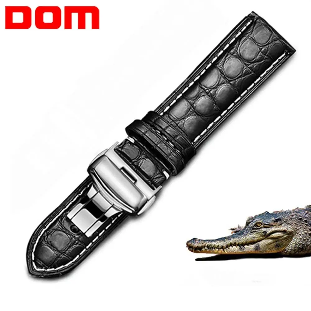 DOM ремешок для часов из крокодиловой кожи, ремешок из натуральной кожи 14 мм, 16 мм, 18 мм, 20 мм, 22 мм, 24 мм, черный, коричневый, для женщин и мужчин, ремешок для часов