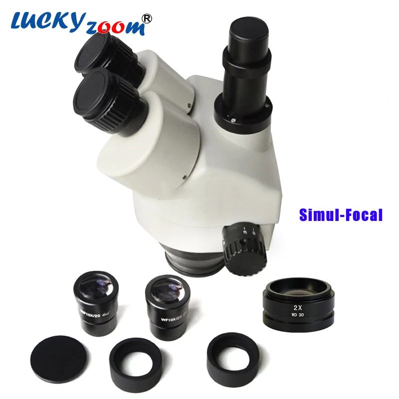 Luckyzoom бренд 7X-90X Simul-Focal Тринокулярный зум стерео микроскоп головка WF10X/20 SZM2.0X WD30mm аксессуары для микроскопии