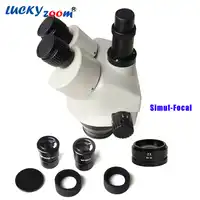 Luckyzoom ยี่ห้อ 7X-90X Simul - Focal Trinocular Zoom Stereo Microscope หัว WF10X/20 SZM2.0X WD30mm กล้องจุลทรรศน์อุปกรณ์เสริม