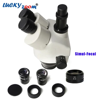 

Luckyzoom Brand 7X-90X Simul-Focal Trinocular Zoom Stereo Microscope Head WF10X/20 SZM2.0X WD30mm Microscopio Accessories