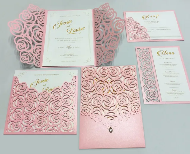 Pink Rose Wedding Invitations Romantic Invitation Cards Gold
