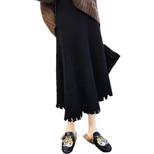 Для женщин зима-осень длинная юбка Высокая Талия Винтаж Kintted Faldas женская зимняя обувь со складками, элегантные эластичные Повседневное юбки V23