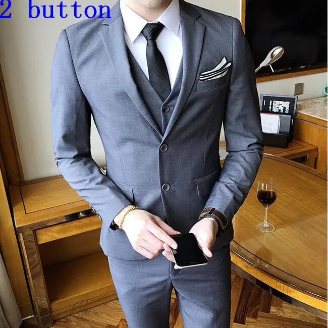 Блейзеры брюки жилет 3 шт наборы/ мода мужской повседневный бутик бизнес Свадебный костюм жениха пиджак брюки жилет - Цвет: 3 pieces dark gray