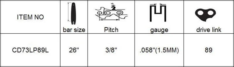 Быстро отрезать шнур CD73LP89L бензопилы цепи 26 дюйма 3/8 "шаг. 058 датчик 89 Ссылка Полный зубило цепи Fit для бензопил цепи