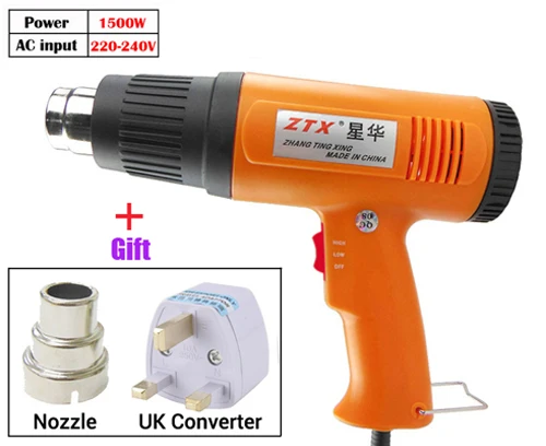 HeatGun 1500W-UK 220 В 300 Вт 700 Вт 1500 Вт 2000 Вт Тепловая пушка Промышленная Электрическая фена набор профессиональных тепловых пушек термоусадочная пленка воздуходувка нагреватель - Цвет: HeatGun 1500W-UK