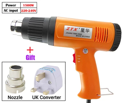 220 В 300 Вт 700 Вт 1500 Вт 2000 Вт Тепловая пушка Промышленная Электрическая фена набор профессиональных тепловых пушек термоусадочная пленка воздуходувка нагреватель - Цвет: HeatGun 1500W-UK