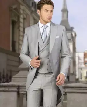 Cena Jasnoszary Garnitury Męskie Garnitury ślubne Groom Smokingi Best Man Garnitur Custom Made Slim Fit Ulica Mężczyźni Blazer