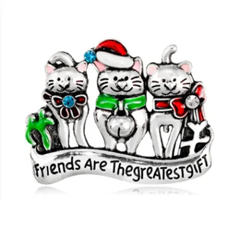 

sliver metal vintage enamel bow Hello Kitty cats brother christmas animal brooch lapel pin accessories