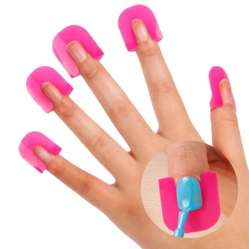 

26pcs/set Fashion Pink Spill-Resistant French Manicure Finger Cover Nail Polish Manicure Protector With Stick On Nail Set