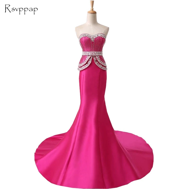 

Long Evening Dress 2019 New Arrival Mermaid Women Formal Dresses Sweetheart Beaded Floor Length Hot Pink Evening Gowns
