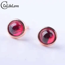 Классические серебряные серьги-гвоздики с драгоценными камнями, 6 мм, натуральная глазурь, поверхность граната, серебряные серьги, Твердые серьги из стерлингового серебра 925 пробы, серьги с гранатом