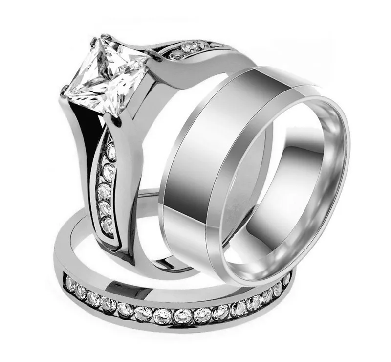 Ювелирные изделия, обещание на помолвку, двойные кольца для пар, для мужчин и женщин, золотые цветные пары, набор обручальных колец из нержавеющей стали для мужчин и женщин