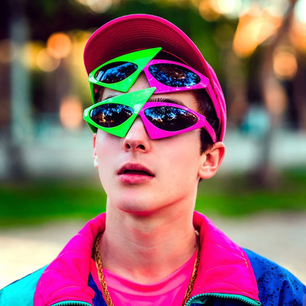 VIVIBEE Green Red Glasses Fancy Party Festival Sunglasses Hip Hop Unique Punk Roy Purdy Funny Shades 2019 Trending Product