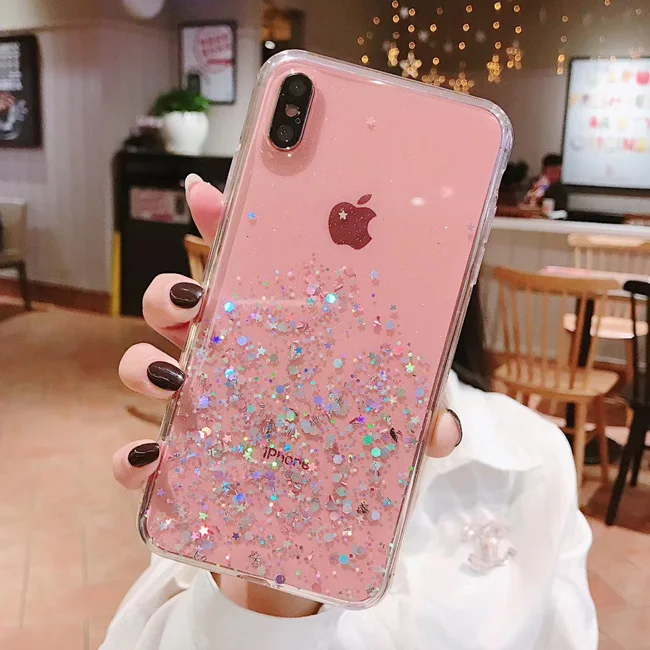 Pink Не блестящий Блестящий блестящий чехол для iphone 11 11Pro Max 8 7 Plus 6S X XS Max XR блестящая Звезда прозрачность Мягкий чехол для телефона - Цвет: Pink