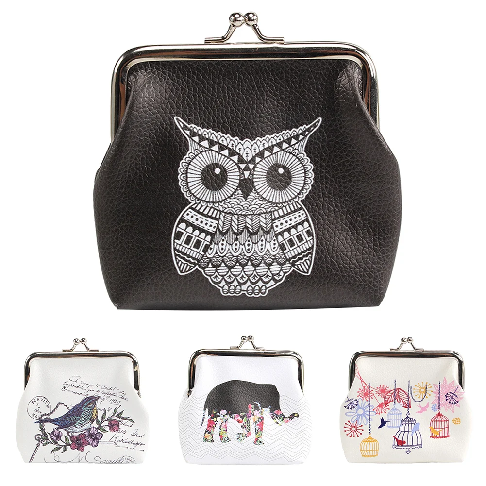 Hot Owl Elephant Birdcage Print Kiss Lock Clutch Bag Coin Purse Women Mini Wallet