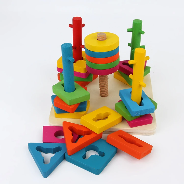 Candice Guo Wooden Toy Colorful Wood Block Game 5 Pillar Color Shape Match Game Baby Catch Learning Birthday Christmas Gift 1set Wooden Block Games Block Gamecolored Wood Blocks Aliexpress