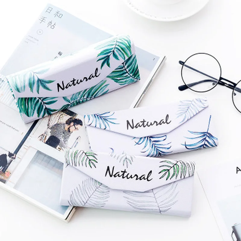 

1PC Protable Sunglasses Case Summer Leafs pattern Unisex Folding Eyeglasses Box PU Eyewear Protector Storage Pouch Bag
