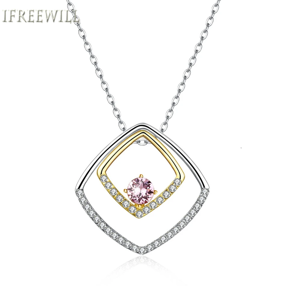 

925 Silver Woman Necklace romantic pink Austrian Crystal Concise Geometry Clavicle Chain