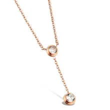 Fate Love Double Cubic Zirconia Pendant Necklace 316L Titanium Steel Rose Gold Color Woman Jewelry gift Never Fade Free Shipping