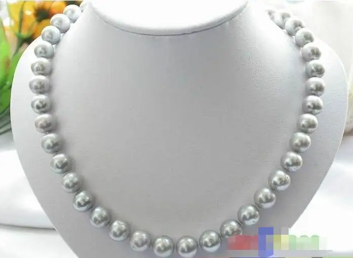 

FREE SHIPPING HOT sell new Style >>>> 17" 11mm GRAY ROUND FRESHWATER PEARL NECKLACE SILVER