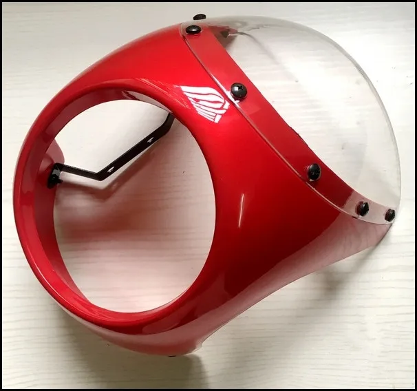 

Red color Motorcycle Retro Cafe Racer Style Headlight Handlebar Fairing with Screen Universal fit 7 inch Motorbike