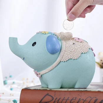 

Cute small elephant resin Money Boxes Festive blue elephant child decoration gift piggy bank