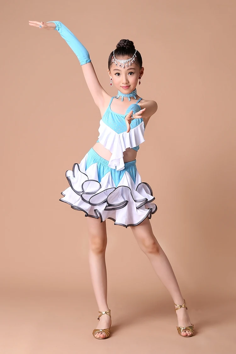 Girl latin dance dress girl  Girls Latin Vest+ Skirt Cake Skirt Suit Modern Dance Competition Performance Clothing Hot (4)
