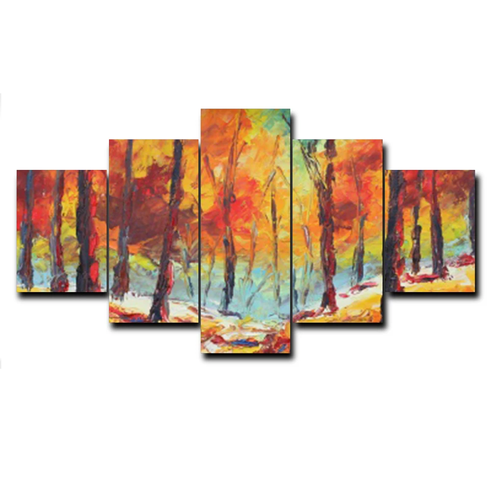 cheap Laeacco Autumn Trees Landscape Scenery Art Oil Painting Canvas Cloth Prints Photo For Bed Living Room Wall Home Decor Picture