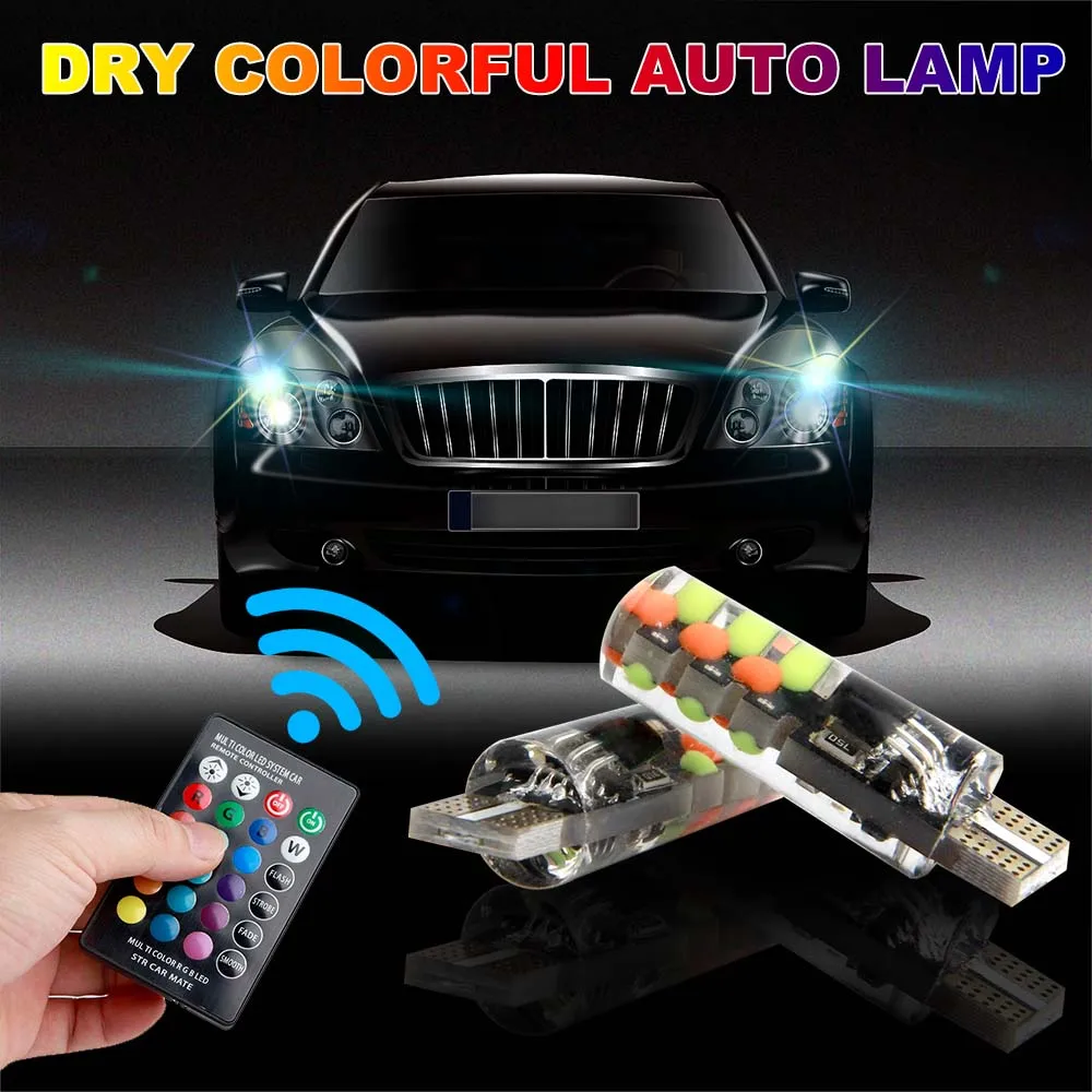 2 шт. T10 W5W COB Автомобильные светодиодные лампы RGB с пультом дистанционного