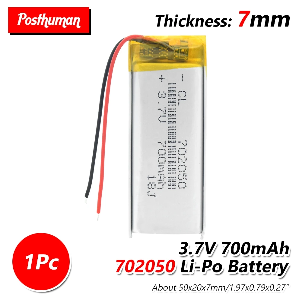 

3.7V 702050 Rechargeable polymer lithium battery 700MAH Li-po Battery For MP3 MP4 GPS Toy traffic recording pen wireless headset