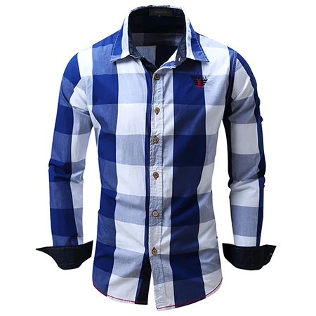 Модная большая клетчатая дизайнерская мужская рубашка с длинными рукавами, Повседневная рубашка из хлопка, дышащие и удобные мужские рубашки FM099 - Цвет: Синий
