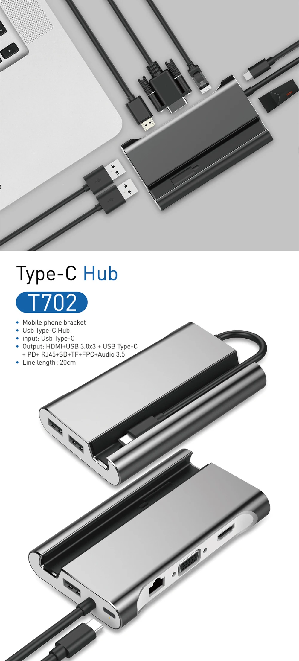 Многофункциональная док-станция USB для ноутбука type-c USB-C концентратор USB 3,0 HDMI RJ45 PD адаптер для MacBook samsung Galaxy S8/S9/Note8