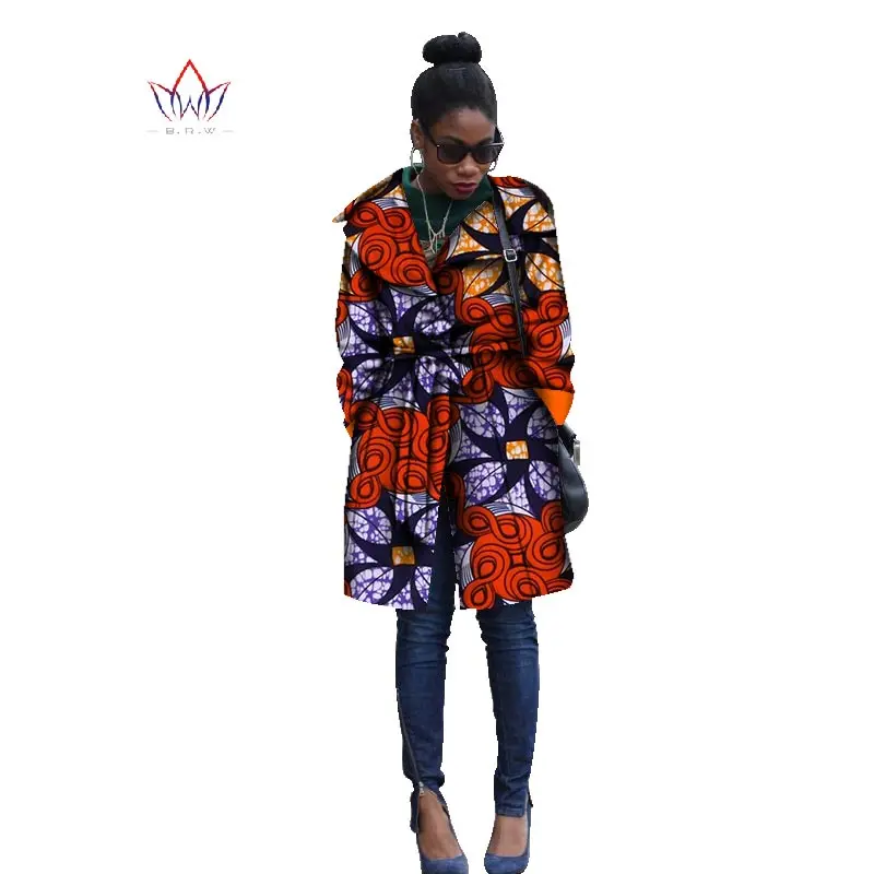 

Spring African Clothes Trench Women Long Sleeve Outwear with Sashes Coat Dashiki African Print Oversize Women Trench Coat WY1334