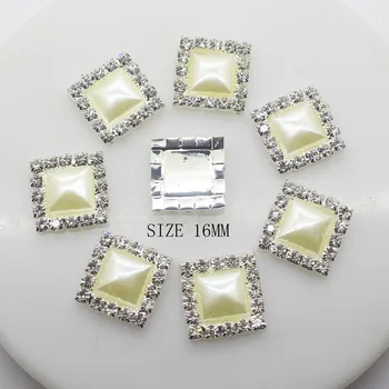

New Hot 10pcs 16mm Square Diy Clothing Accessories Rhinestone pearl pedestal brooch Wedding Invitation jewelry Accessories