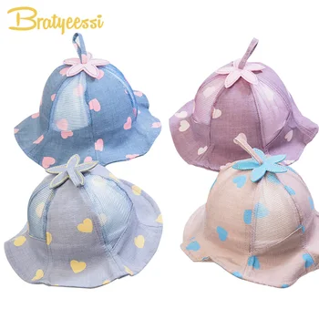 

Summer Baby Hat for Girls Cotton Mesh Heart Baby Bucket Hat Spring Autumn Baby Cap Infant Accessories