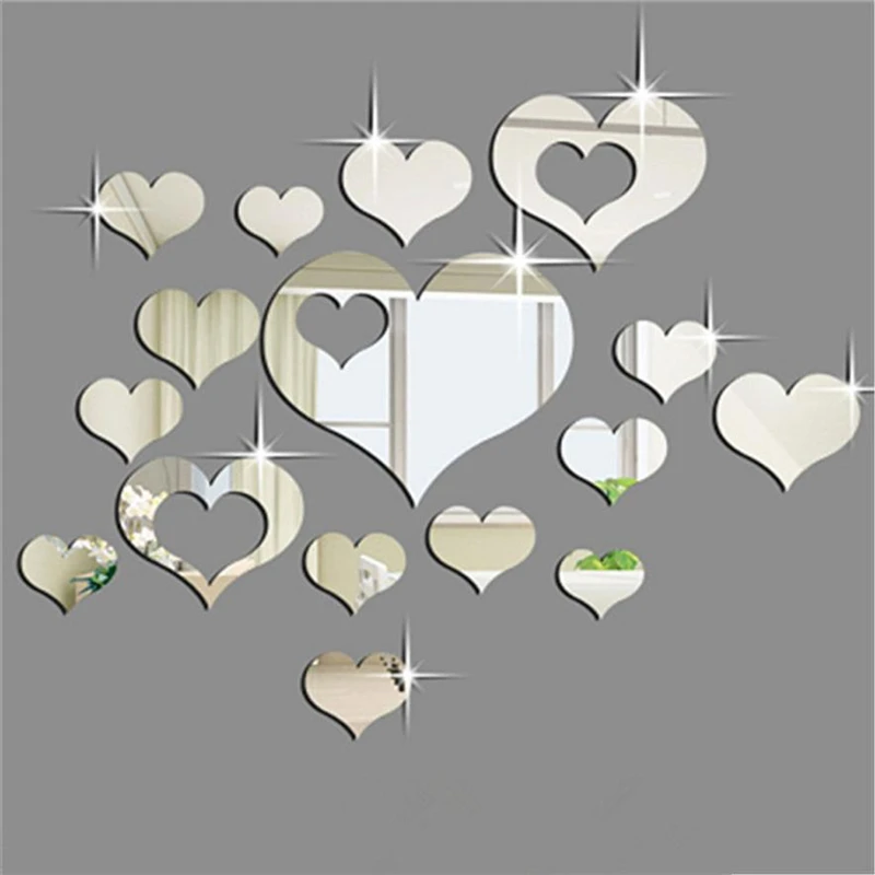 1Set 15pcs Home 3D Removable Heart Art Decor Wall Stickers Living Room self-adhesive environmental home family decor C0426#30   01