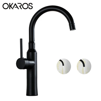

OKAROS kitchen sink faucet with dual function and shower spray single lever high spout black mixer tap C9143
