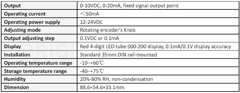 DIN RAIL 0-10V 4-20mA signal generator parameters