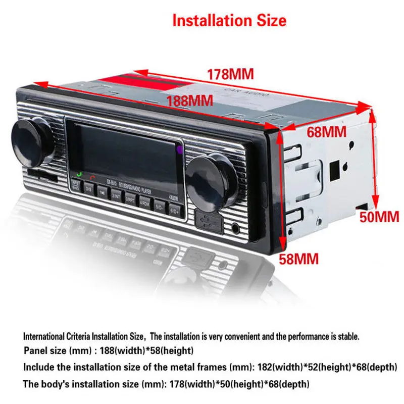 12V Bluetooth 1din Vintage Car Radio MP3 Player Stereo USB AUX Classic Car Stereo Audio ISO