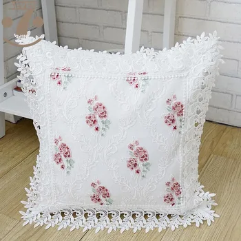 

High Quality Creative Burgundy Color Organza Embroidered 45x45cm Square Home Decorative Pillow Cover With Flame Border