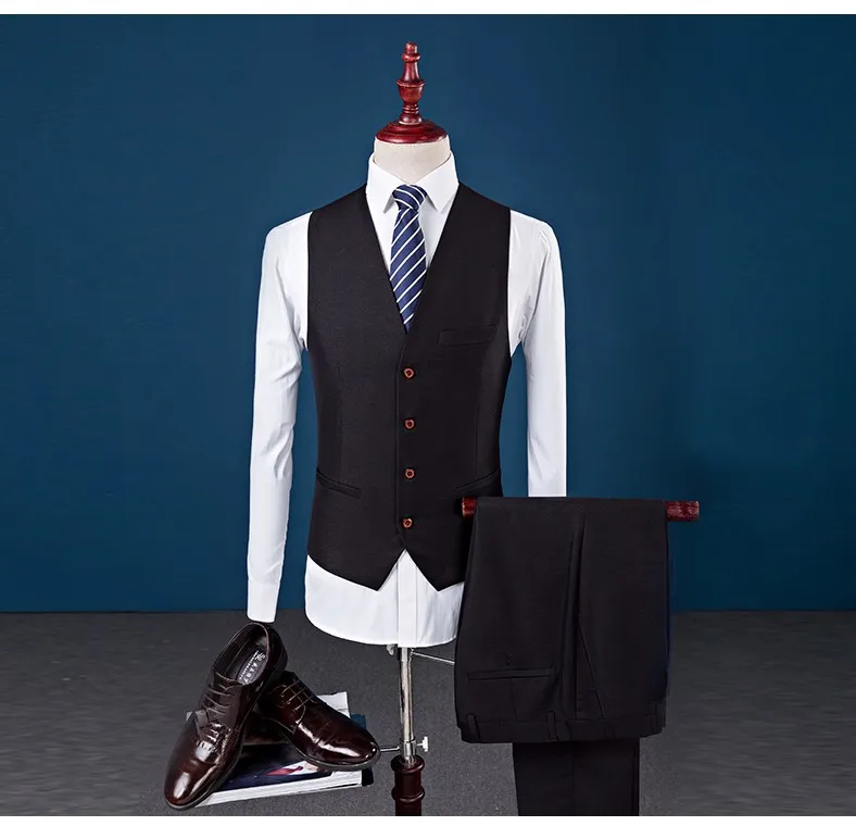 2019 Three Piece Suit Men Slim Fit Wedding Black/Blue Suit Double Breasted Groom Mens Dress Suits Erkek Smokin Prom Suits