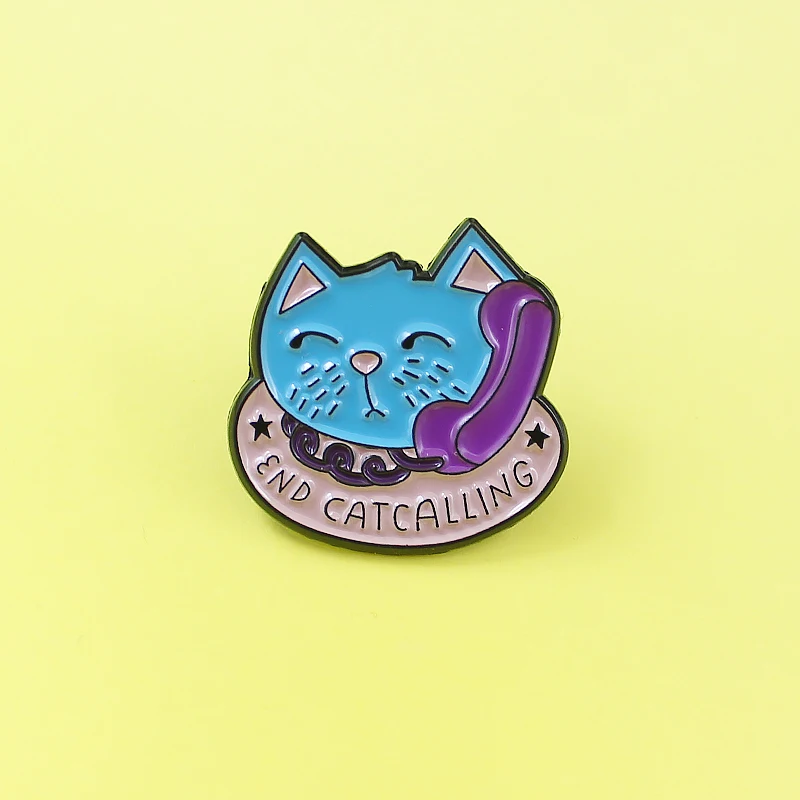 Мультфильм звонки телефон синий броши кошки catcall Симпатичные животные значок с