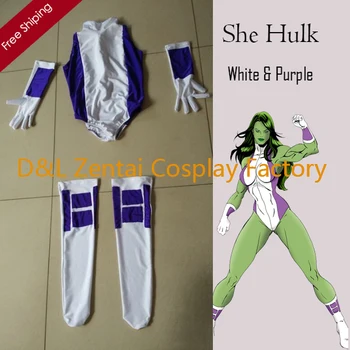 

Free Shipping DHL Sexy Women She Hulk Costume White and Purple Lycra Spandex Superhero Zentai Catsuits SHS416