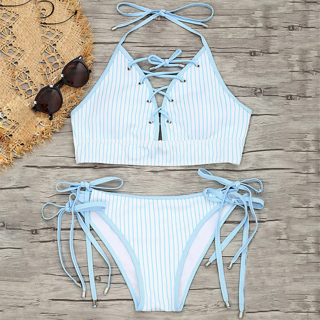 

Female Swimsuits 2019 Women's Bikini Striped Two Piece Swimsuit Push Ups Swimwear Beachwear Summer Bathing Suit Bikini New