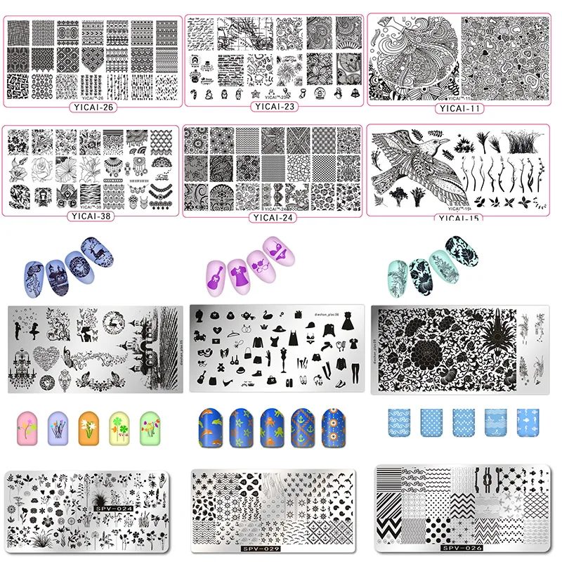 Пластины для стемпинга ногтей yicai, spv, dieshan, штамповочные лаковые пластины для рукоделия, маникюрные шаблоны, трафареты, инструменты для полировки, 1 шт
