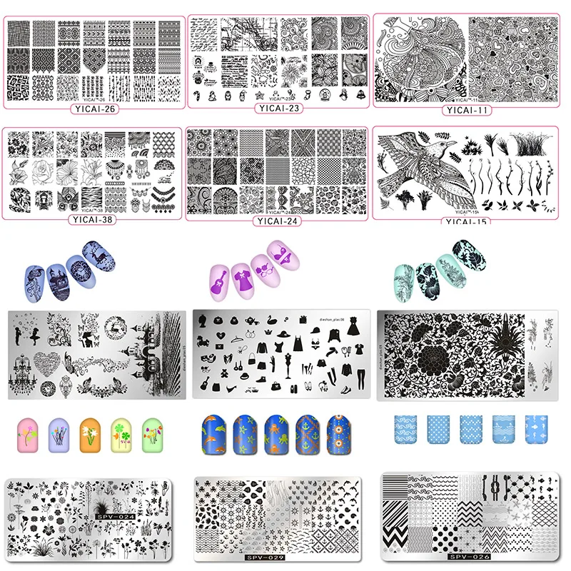 

2018 Nail Stamping Plates yicai,spv,dieshan Stamping Lacquer Plates DIY Nail Art Manicure Templates Stencils Polish Tools 1PC