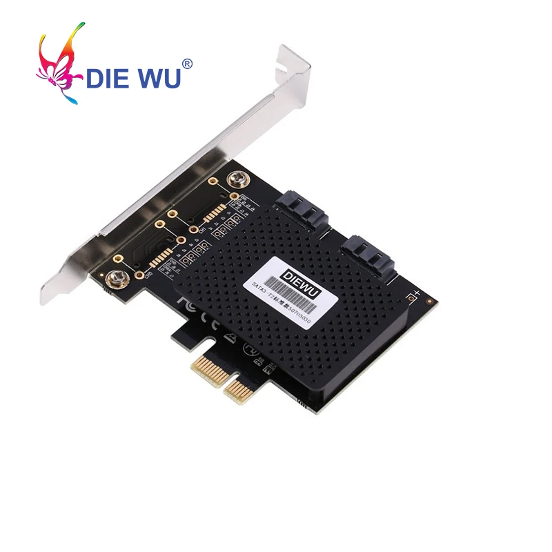 

DIEWU PCIe 1X to 2 SATA 3 Expansion card with ASM1061 chip Adapter converter