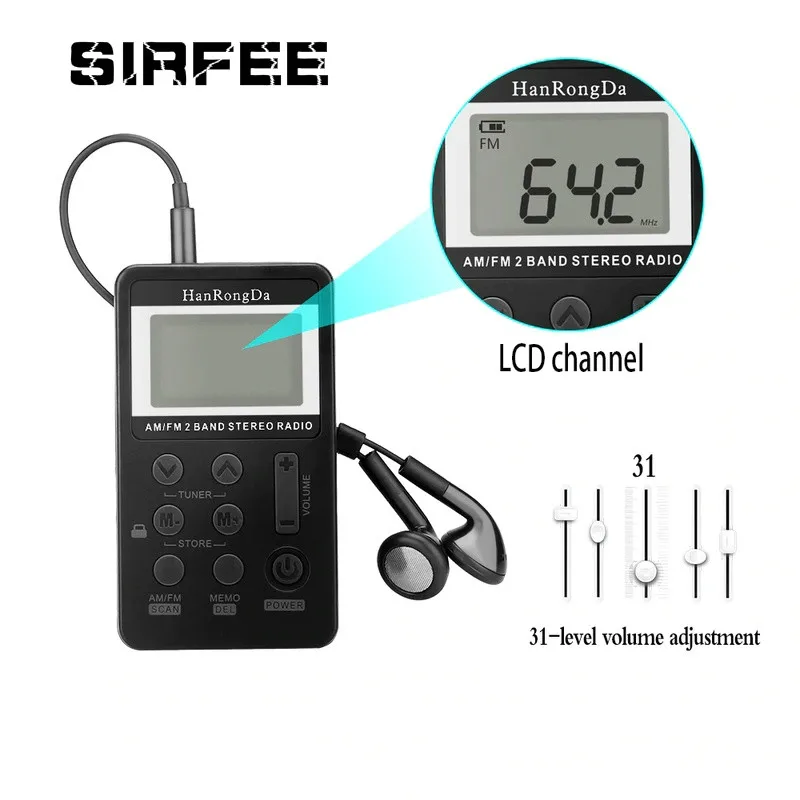 

Portable Mini Digital Tuning USB FM Radio AM FM Stereo Radio Digital Frequency with LCD Display Lanyard and Earphone