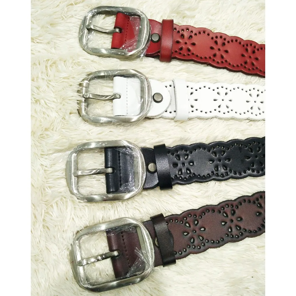 

Belts Women Thin Genuine Leather Belt womens 4 Colour Floral carved Belts For Women Ceinture Femme belt female